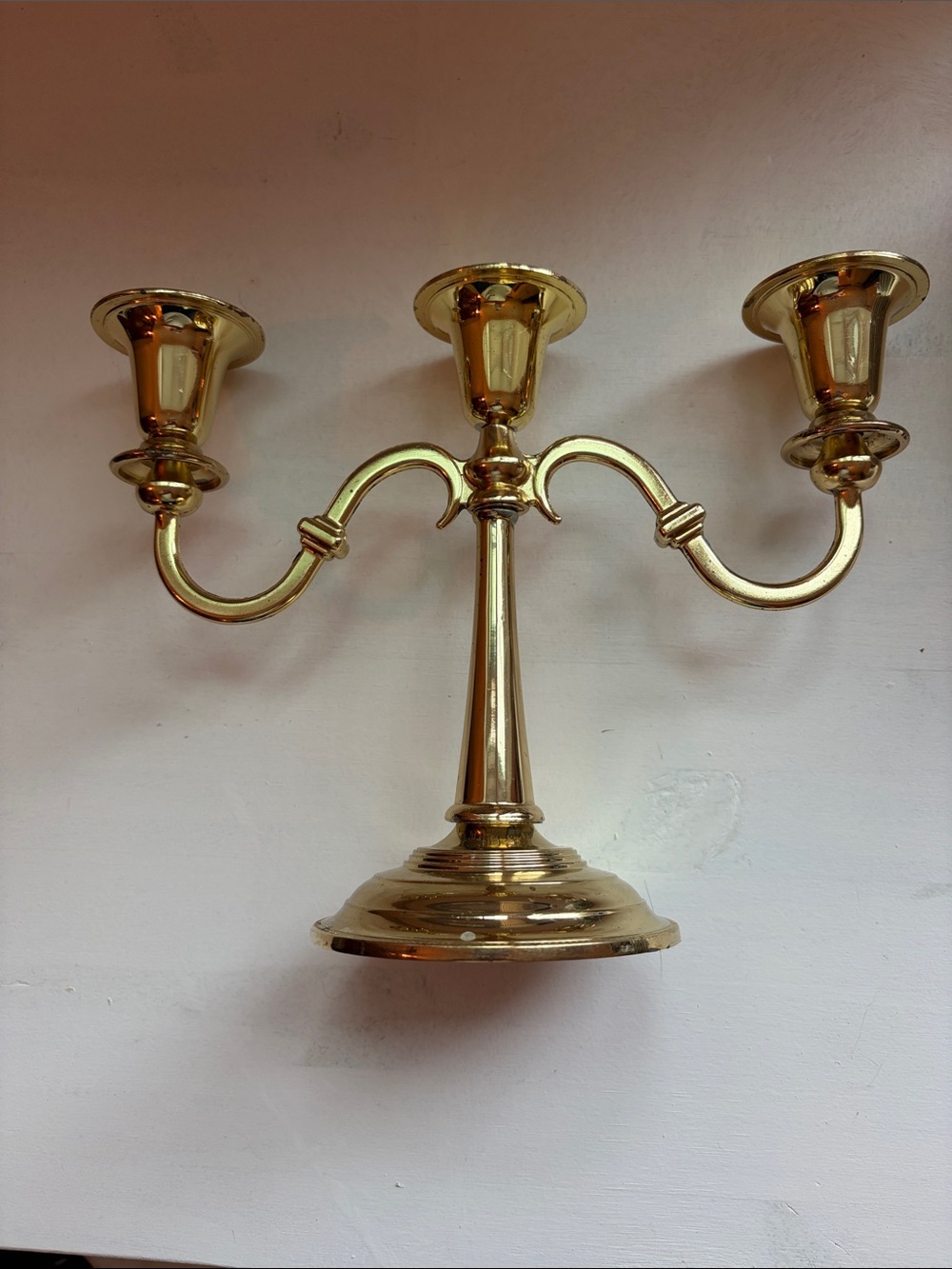 Brass Three-Arm Candelabra Candle Holder - Gold Finish